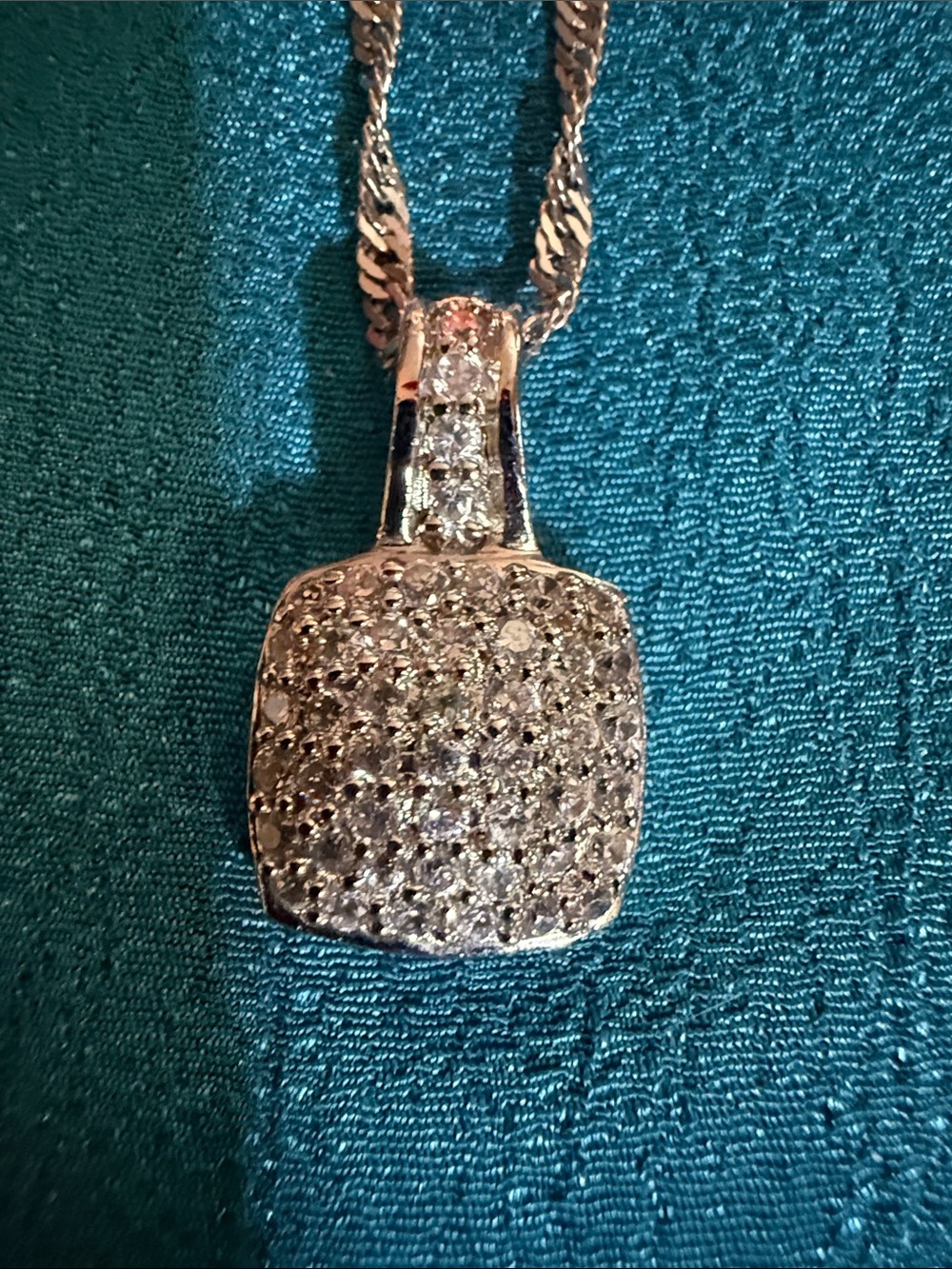 Sterling Silver Pavé Square Pendant Necklace - Silver